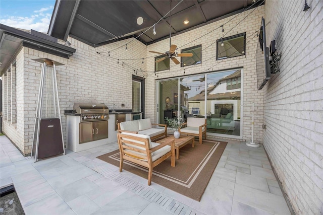 11822 Creekside Shore Cir, Cypress, TX 77433 - view of patio / terrace with an outdoor kitchen, ceiling fan, and an outdoor hangout area
