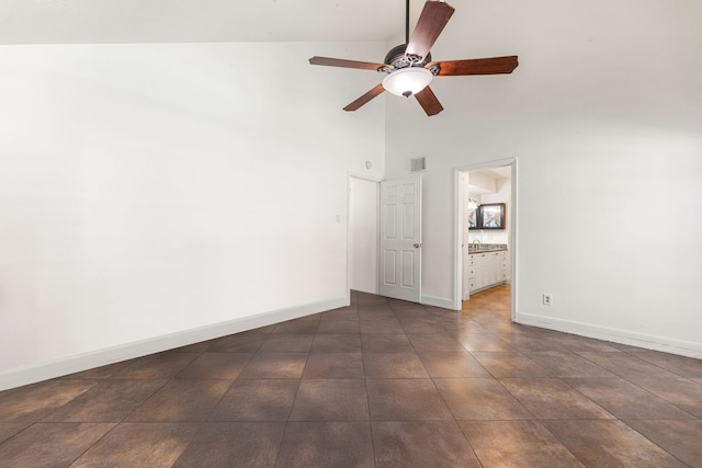 7306 Creek Crest Dr, Houston, TX 77095 - spare room featuring high vaulted ceiling and ceiling fan
