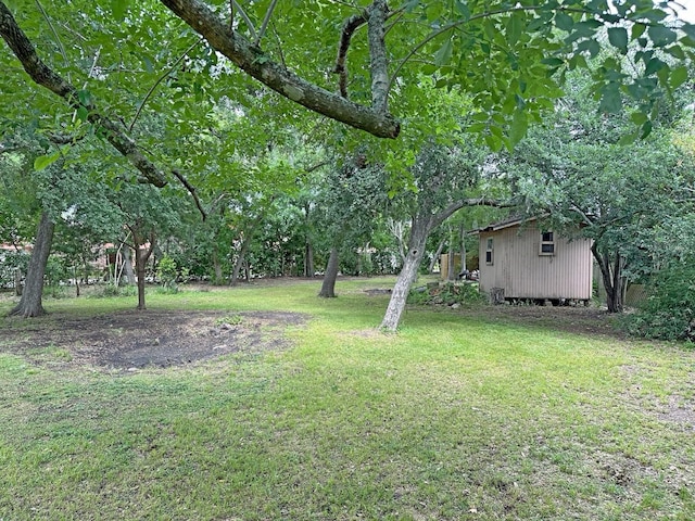 2201 Oleander Dr, Dickinson, TX 77539 - view of grassy yard featuring a storage unit