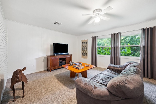 2110 Chippendale Rd, Houston, TX 77018 - living area with ceiling fan and light carpet