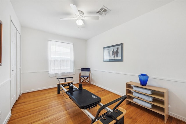 2110 Chippendale Rd, Houston, TX 77018 - workout area with wood finished floors and a ceiling fan