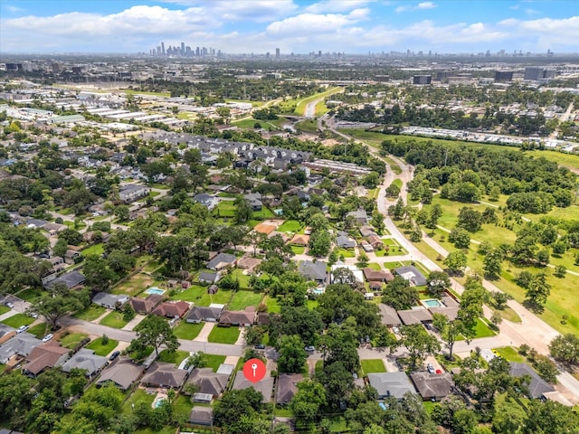 2110 Chippendale Rd, Houston, TX 77018 - aerial overview of property's location featuring city skyline