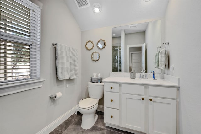 1002 Shepherd Oaks Dr, Houston, TX 77018 - bathroom featuring vanity, a stall shower, and lofted ceiling