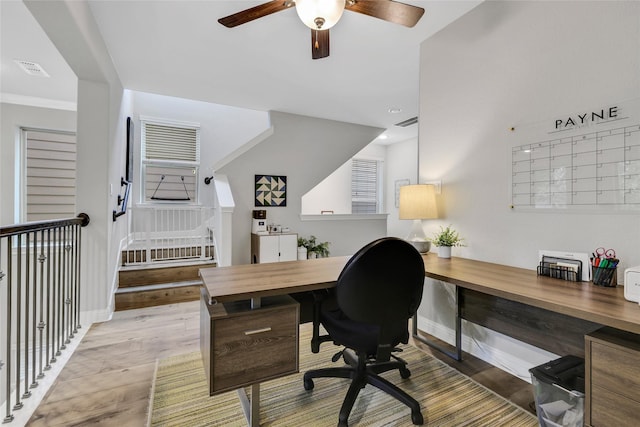1002 Shepherd Oaks Dr, Houston, TX 77018 - office area featuring light wood-type flooring and ceiling fan