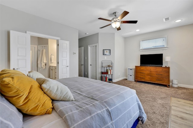 1002 Shepherd Oaks Dr, Houston, TX 77018 - carpeted bedroom with recessed lighting, a ceiling fan, and ensuite bathroom