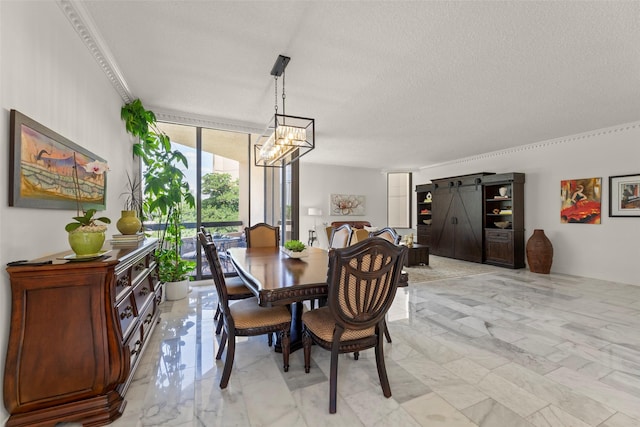 5555 Del Monte Dr Unit T24, Houston, TX 77056 - dining room with a chandelier, a wall of windows, light marble finish flooring, and a textured ceiling