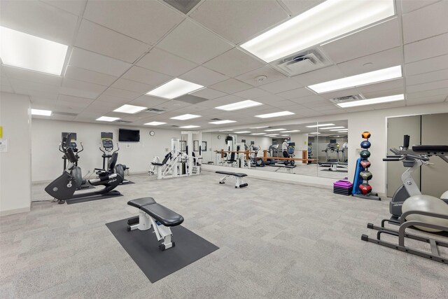 5555 Del Monte Dr Unit T24, Houston, TX 77056 - workout area featuring carpet and a paneled ceiling