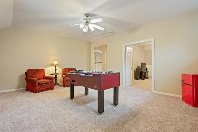 5222 Arcadia Glen Ln, Katy, TX 77494 - playroom with ceiling fan, carpet, and attic access