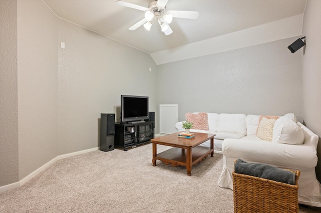 5222 Arcadia Glen Ln, Katy, TX 77494 - living room featuring lofted ceiling, ceiling fan, and light carpet