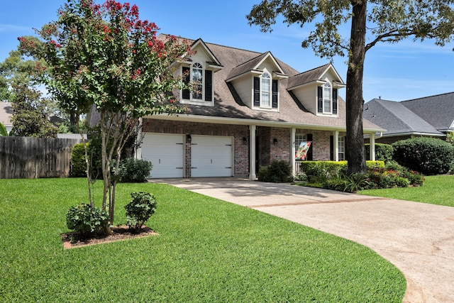 31322 Capella Cir, Tomball, TX 77375 - cape cod house featuring driveway, an attached garage, brick siding, a porch, and roof with shingles
