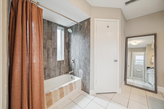 2902 Triway Ln, Houston, TX 77043 - full bathroom with shower / bath combo with shower curtain and tile patterned flooring