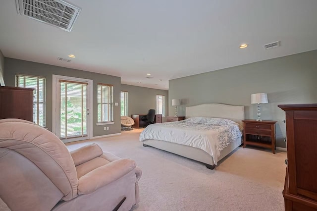 13115 Apple Tree Rd, Houston, TX 77079 - bedroom featuring light carpet, access to exterior, and recessed lighting