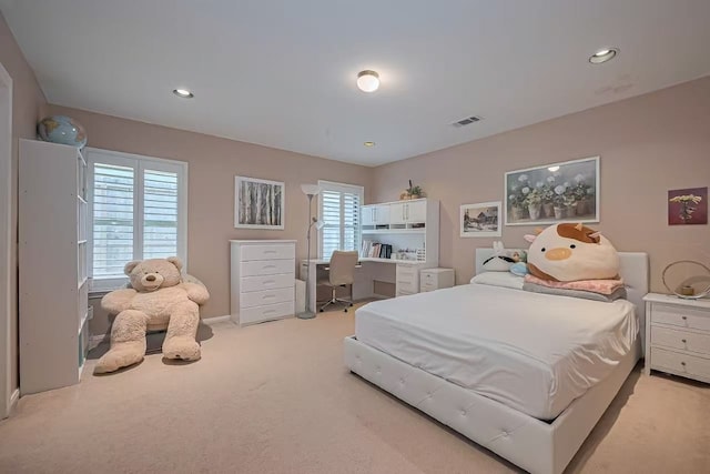 13115 Apple Tree Rd, Houston, TX 77079 - bedroom with an office area, light carpet, multiple windows, and recessed lighting