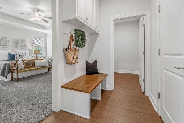 9868 Albert Dr, Iola, TX 77861 - mudroom with ceiling fan and wood finished floors