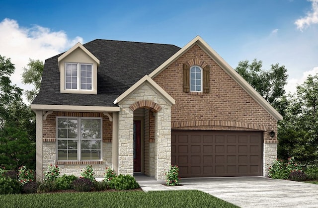 5631 Pearl Vista Dr, Katy, TX 77493 - view of front facade featuring stone siding, driveway, brick siding, and a shingled roof