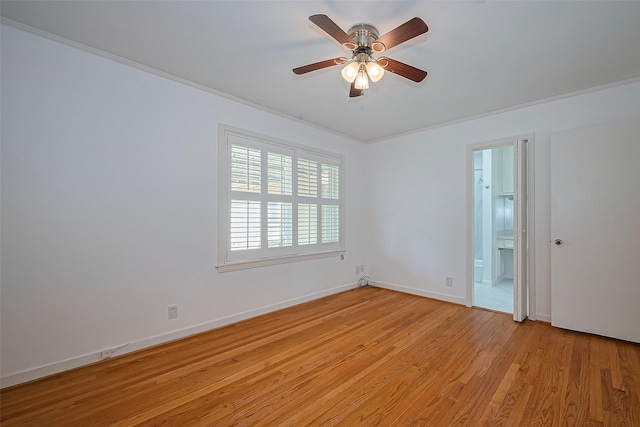 5049 De Milo Dr, Houston, TX 77092 - empty room with light wood finished floors, a ceiling fan, and ornamental molding
