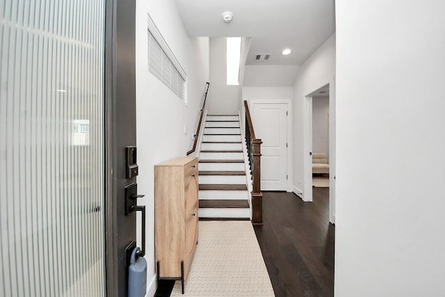 5502 Wheatley St Unit B, Houston, TX 77091 - staircase with wood finished floors and recessed lighting