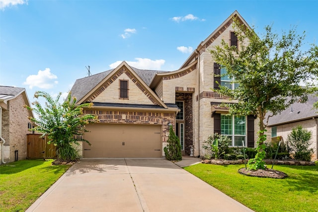 14062 Dunsmore Landing Dr, Houston, TX 77059 - french country style house featuring concrete driveway, stone siding, an attached garage, and roof with shingles