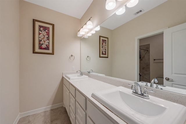 14062 Dunsmore Landing Dr, Houston, TX 77059 - bathroom with double vanity, a shower, and tile patterned floors