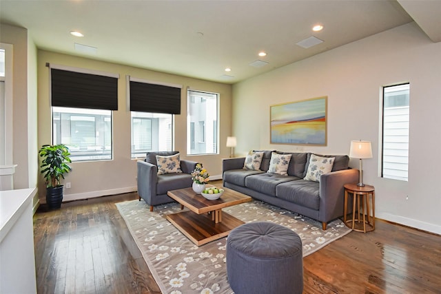5638 Petty St Unit B, Houston, TX 77007 - living area with dark wood-style floors, healthy amount of natural light, and recessed lighting