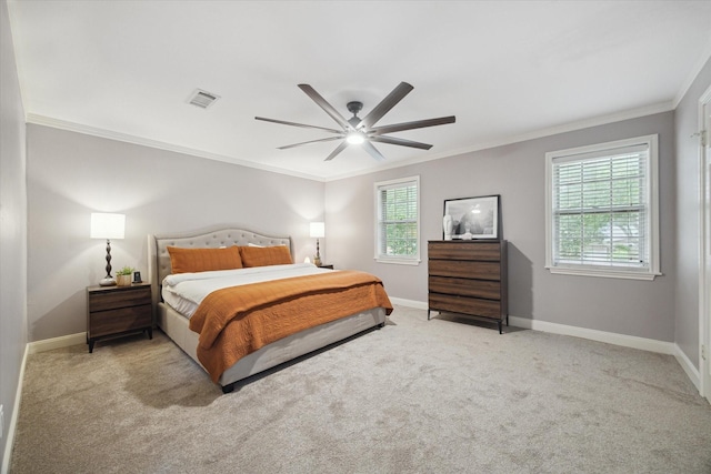 1643 Fall Valley Dr, Houston, TX 77077 - carpeted bedroom with ornamental molding and a ceiling fan
