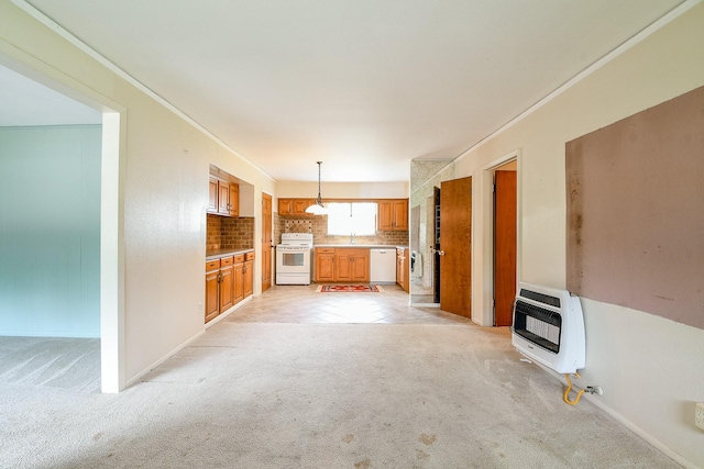 7111 Oak Village Dr, Houston, TX 77396 - unfurnished living room featuring heating unit, light colored carpet, and crown molding