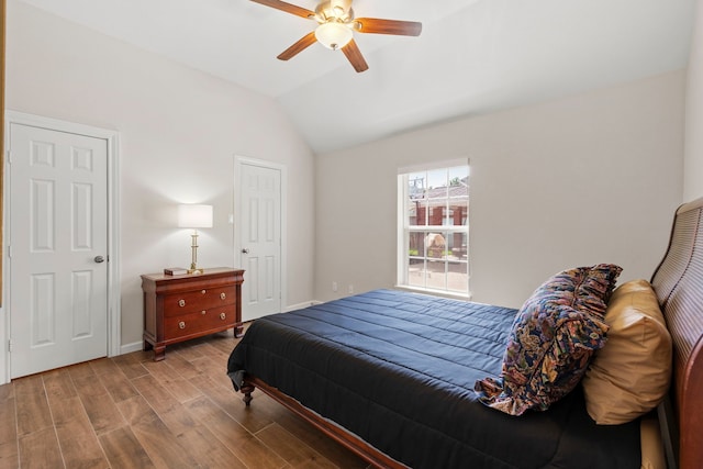 21403 Wild Jasmine Ln, Katy, TX 77450 - bedroom featuring wood finished floors, vaulted ceiling, and a ceiling fan