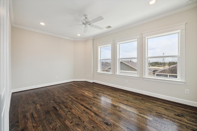 2108 Bidwell Dr, Houston, TX 77018 - spare room with crown molding, dark wood finished floors, recessed lighting, and a ceiling fan