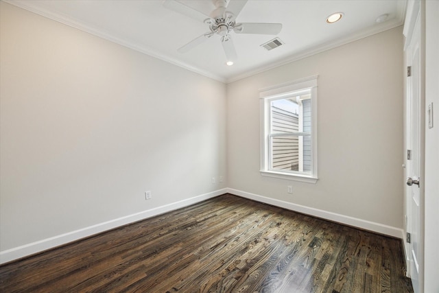 2108 Bidwell Dr, Houston, TX 77018 - unfurnished room with dark wood-style flooring, recessed lighting, crown molding, ceiling fan, and a smoke detector