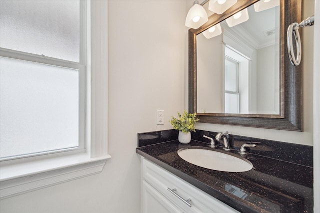 2108 Bidwell Dr, Houston, TX 77018 - bathroom featuring vanity, plenty of natural light, and crown molding