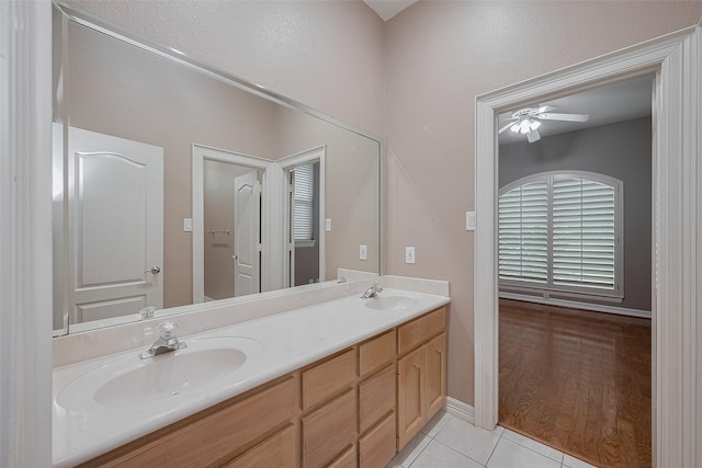 6210 Mahogany Way, Magnolia, TX 77354 - bathroom with tile patterned flooring, double vanity, and ceiling fan