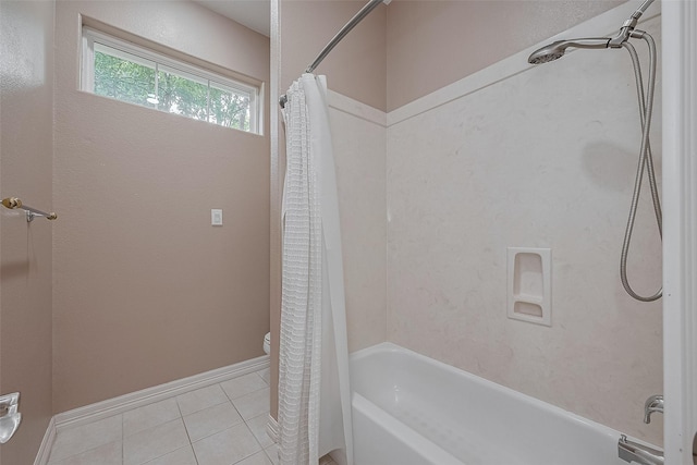 6210 Mahogany Way, Magnolia, TX 77354 - bathroom with shower / bathtub combination with curtain and tile patterned floors