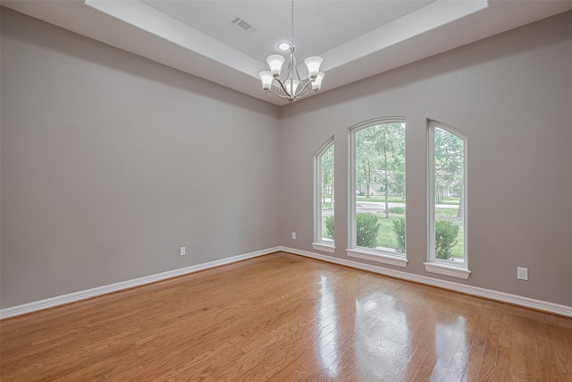 6210 Mahogany Way, Magnolia, TX 77354 - spare room with a chandelier, a tray ceiling, and light wood-type flooring