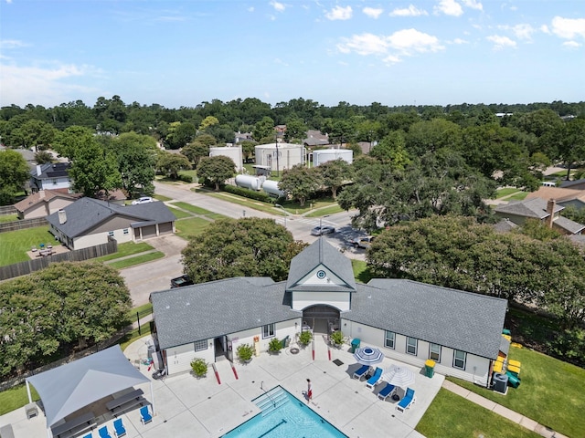 21807 Glenbranch Dr, Spring, TX 77388 - aerial perspective of suburban area featuring a pool area and a tree filled landscape