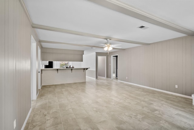 21807 Glenbranch Dr, Spring, TX 77388 - unfurnished living room with ceiling fan and wood walls