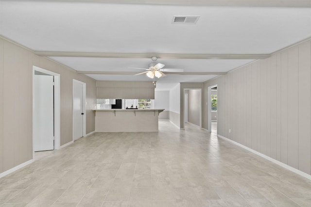 21807 Glenbranch Dr, Spring, TX 77388 - unfurnished living room with healthy amount of natural light, ceiling fan, and beam ceiling