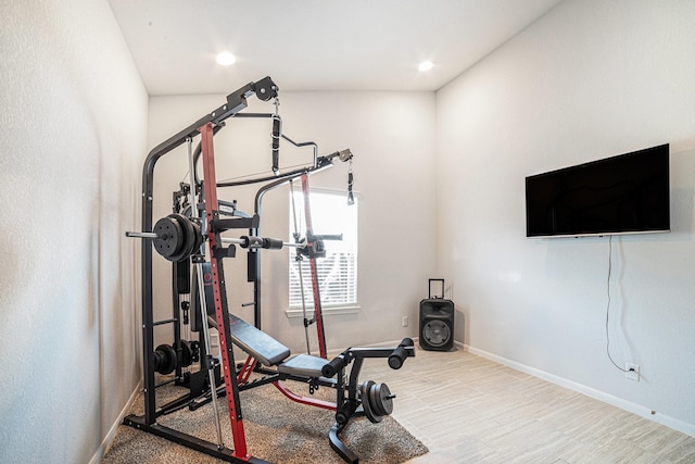 21323 Cypress Live Oak, Cypress, TX 77433 - workout room featuring wood finished floors and recessed lighting