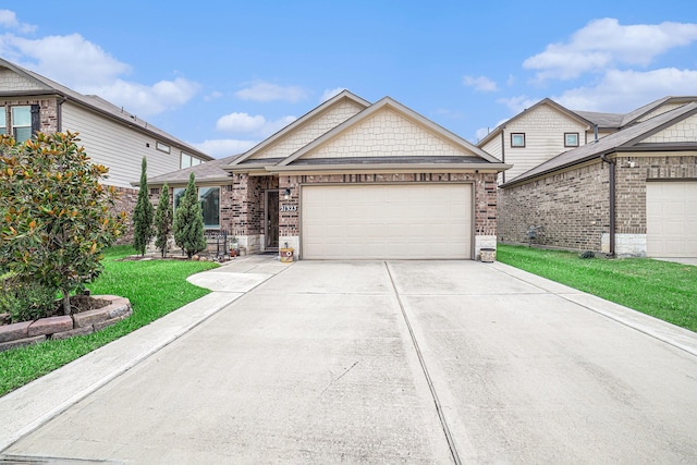 21323 Cypress Live Oak, Cypress, TX 77433 - ranch-style home with a garage, brick siding, concrete driveway, and a front lawn