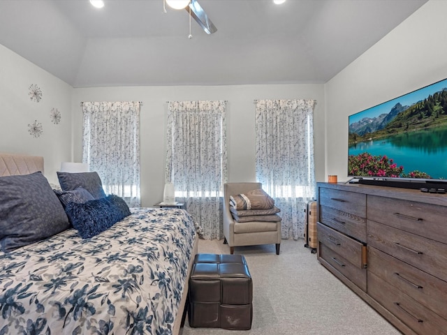 9660 Knight Rd, Houston, TX 77045 - bedroom with carpet flooring, ceiling fan, and vaulted ceiling
