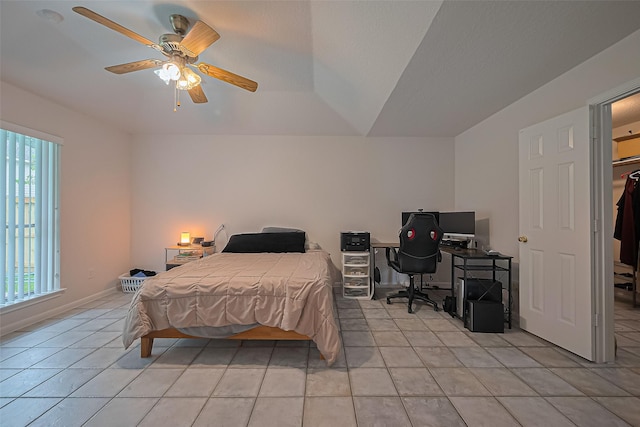 4001 Spring Garden Dr, Pearland, TX 77584 - bedroom featuring light tile patterned floors, an office area, and ceiling fan