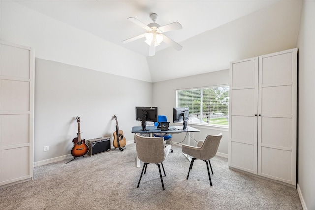 5602 Bergenfield Ct, Katy, TX 77450 - office space with light carpet, ceiling fan, and vaulted ceiling