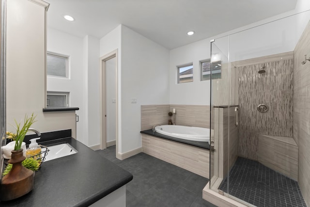 10 Jarvis Row Cir, The Woodlands, TX 77380 - full bath featuring a stall shower, tile patterned floors, vanity, and a garden tub