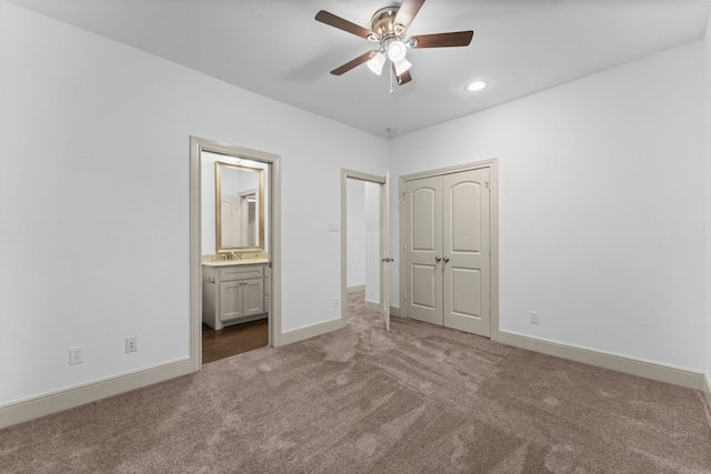 10 Jarvis Row Cir, The Woodlands, TX 77380 - unfurnished bedroom with carpet floors, ensuite bathroom, recessed lighting, and ceiling fan