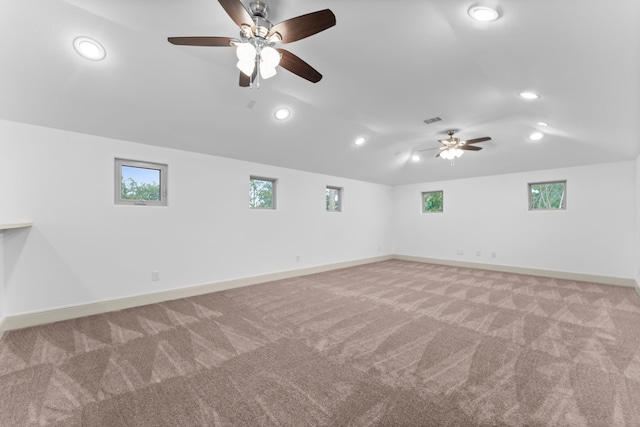 10 Jarvis Row Cir, The Woodlands, TX 77380 - empty room with a ceiling fan, carpet, recessed lighting, and vaulted ceiling