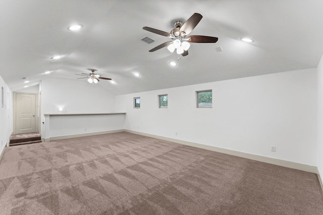 10 Jarvis Row Cir, The Woodlands, TX 77380 - carpeted empty room with a ceiling fan, lofted ceiling, and recessed lighting