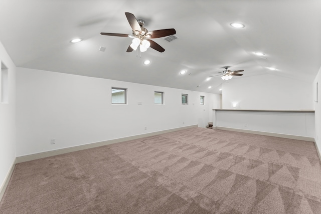 10 Jarvis Row Cir, The Woodlands, TX 77380 - empty room with a ceiling fan, lofted ceiling, recessed lighting, and light colored carpet