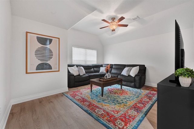 135 Wisteria Walk Cir, The Woodlands, TX 77381 - living room with ceiling fan, lofted ceiling, and light wood-type flooring