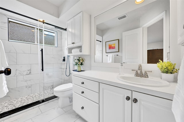 135 Wisteria Walk Cir, The Woodlands, TX 77381 - bathroom with marble look tiles, vanity, and a shower stall