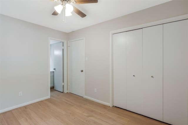 3802 Knollcrest Dr, Montgomery, TX 77356 - unfurnished bedroom with light wood-style flooring, a ceiling fan, and a closet
