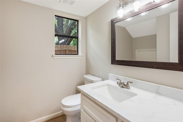 3802 Knollcrest Dr, Montgomery, TX 77356 - bathroom featuring vanity, wood finished floors, and vaulted ceiling